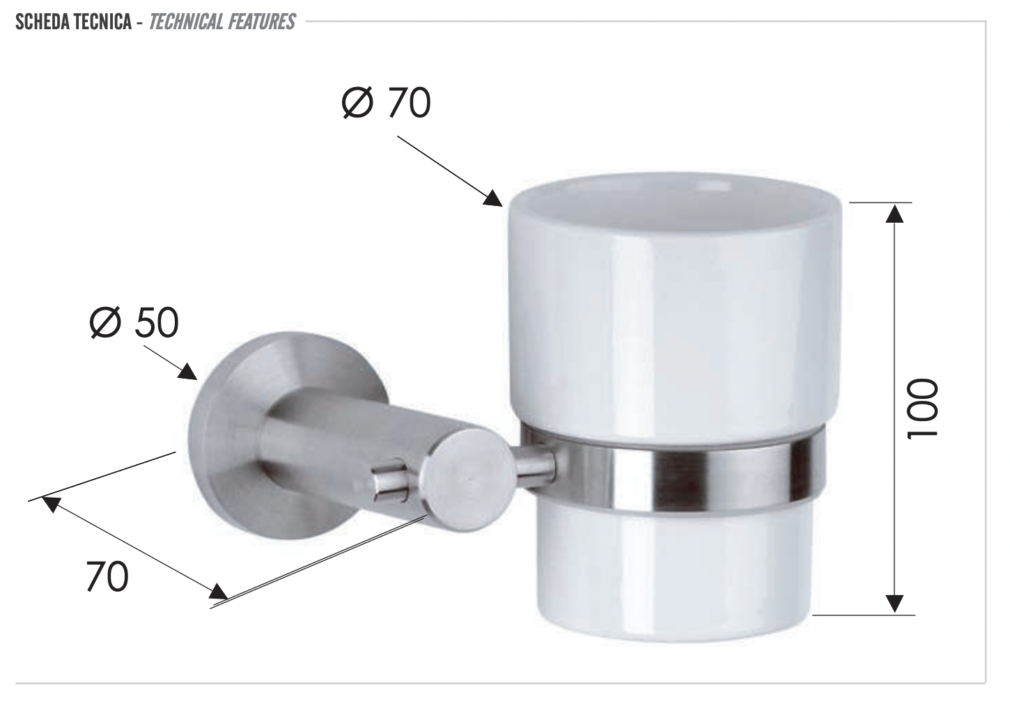 Remer Minimal Inox Стакан подвесной, керамический, цвет: inox/cromo Mi15INOXCR