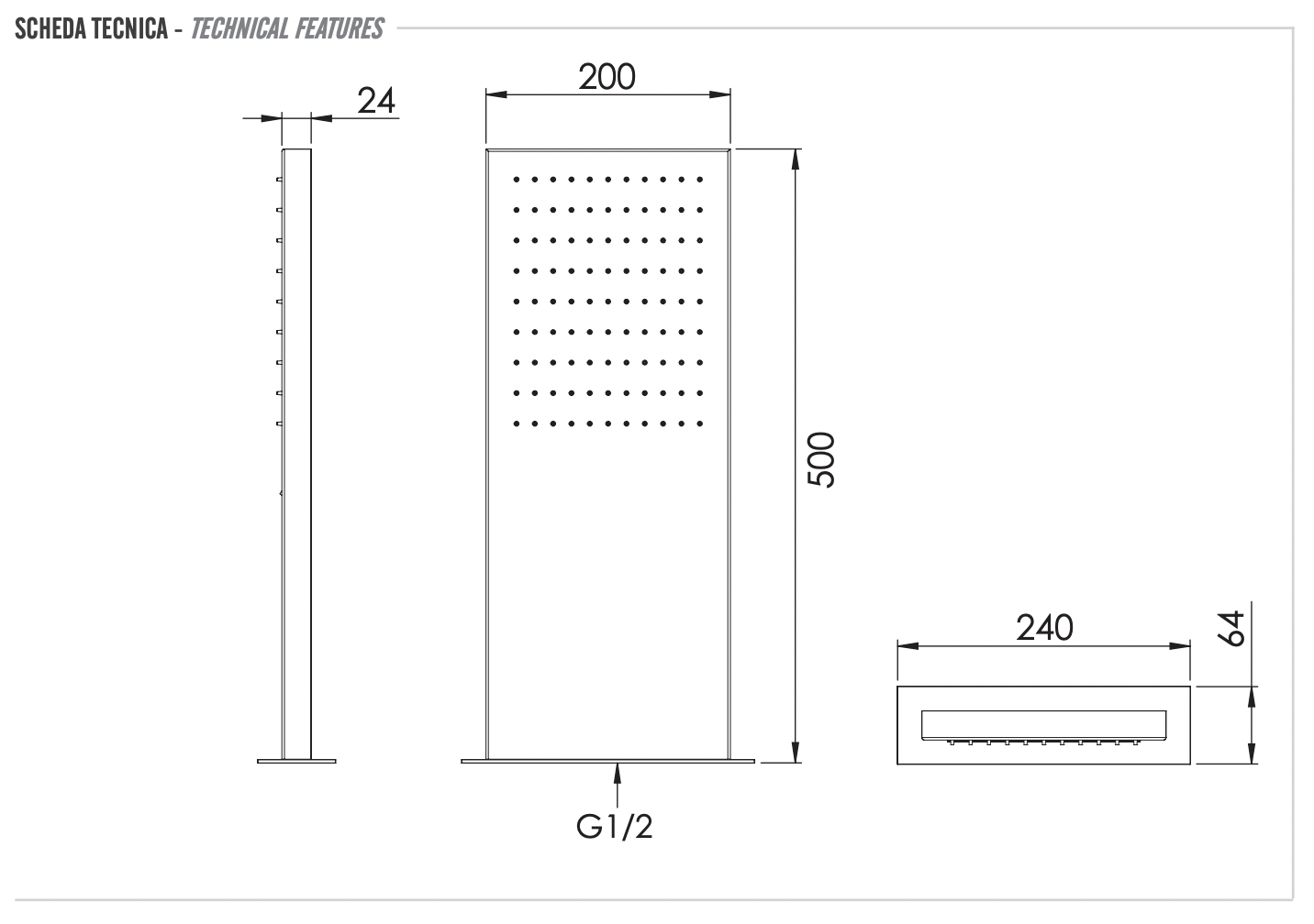 Remer Верхний душ настенный 20x50 см, 1 режим, цвет: cromo 350SSX