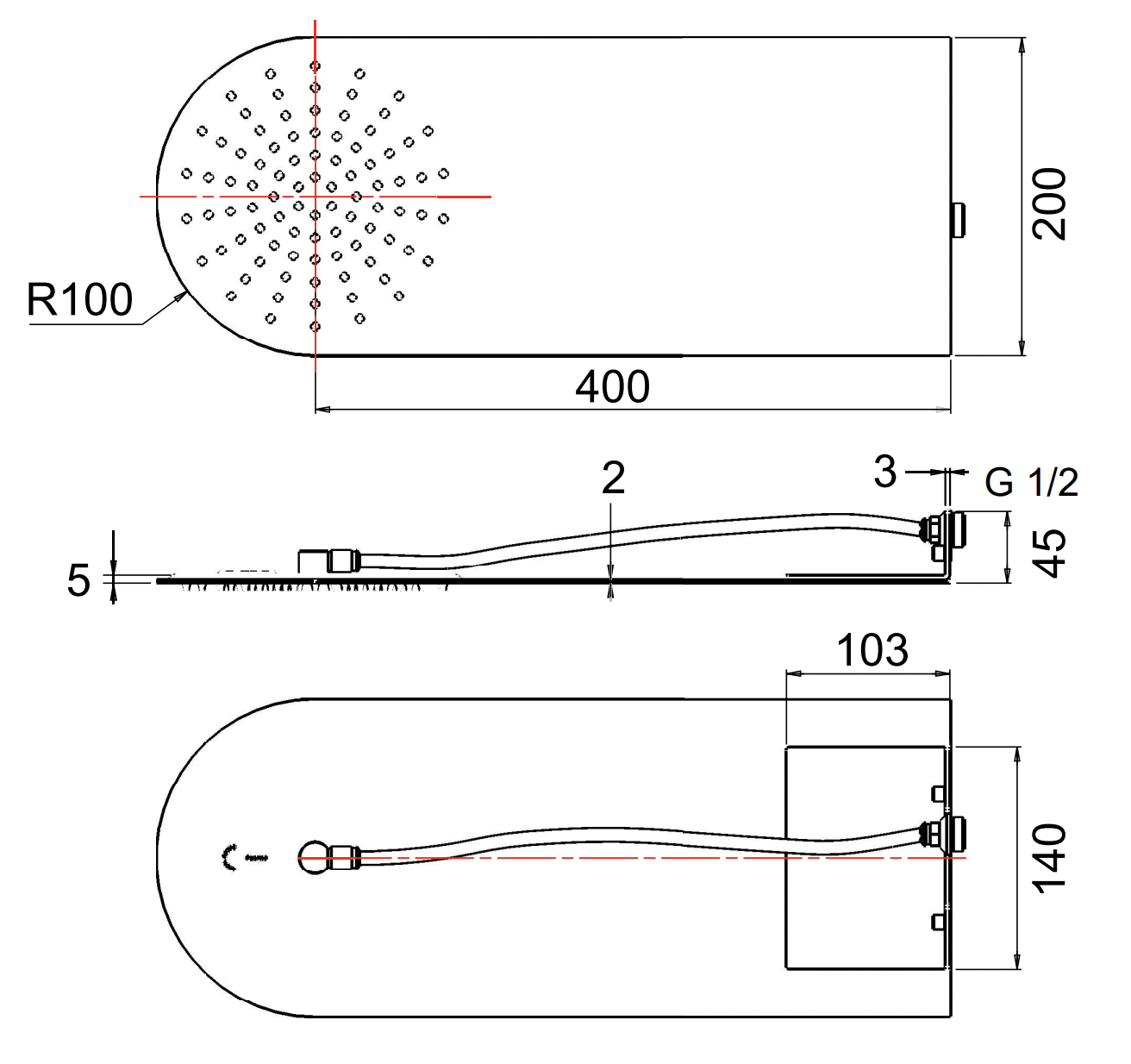 Remer Верхний душ настенный ультратонкий 20x50 см, 1 режим, цвет: nero opaco 350UFMNOx