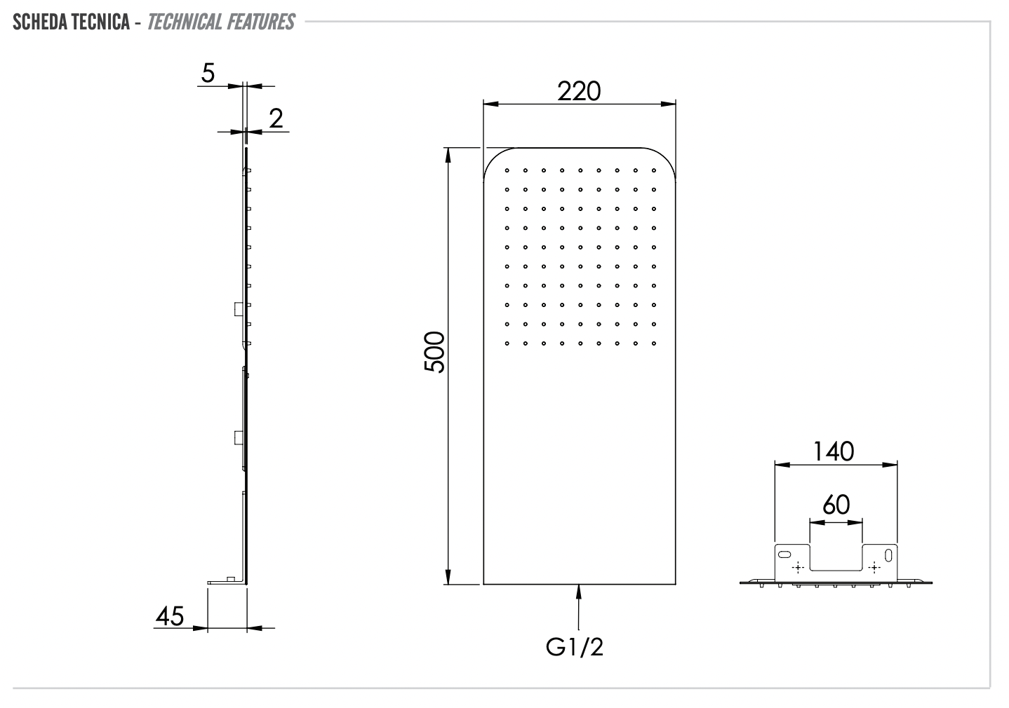 Remer Верхний душ настенный ультратонкий 22x50 см, 1 режим, цвет: cromo 350UFDx