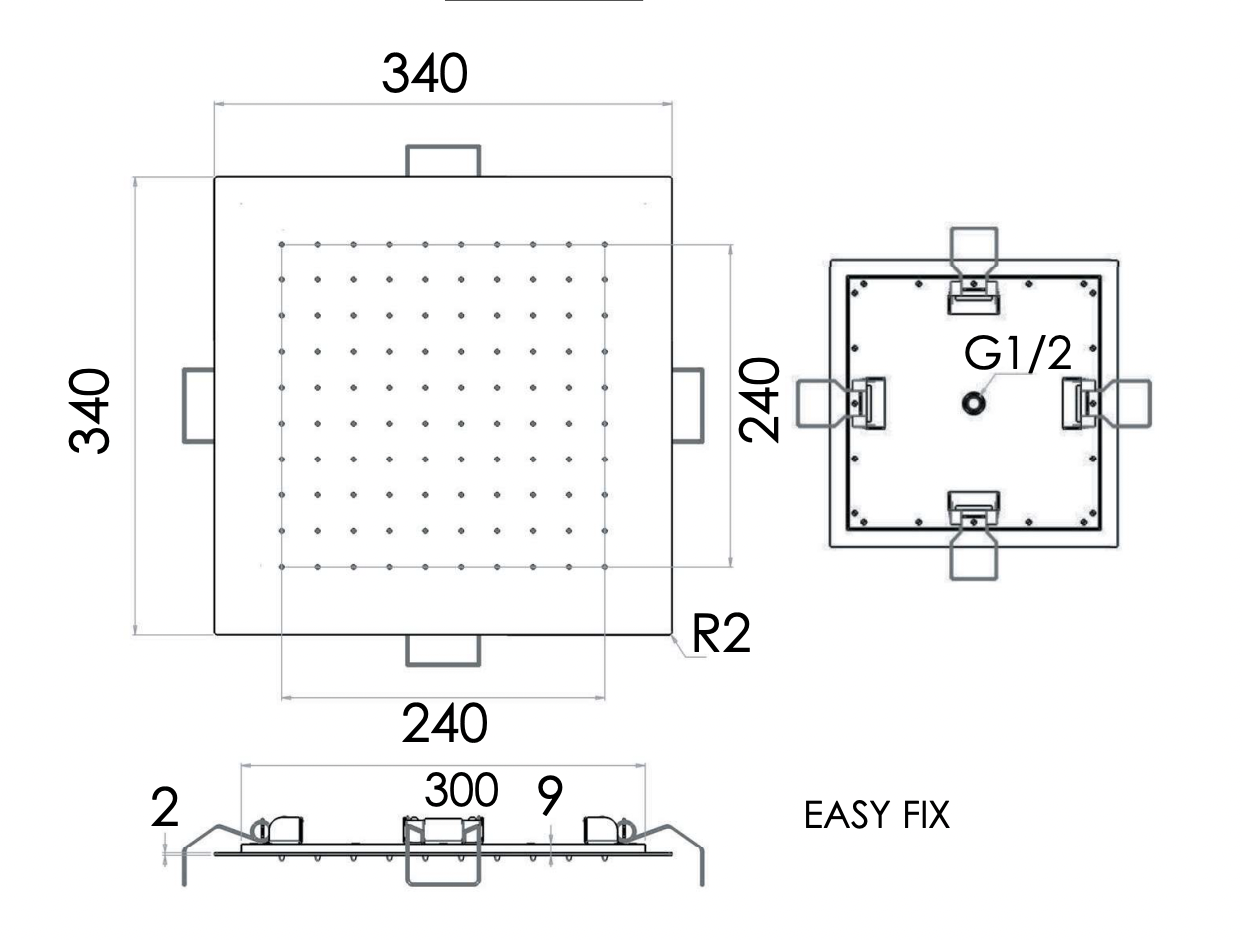 Remer Верхний душ встраиваемый в потолок 34x34 см, 1 режим, цвет: cromo 357EFS34