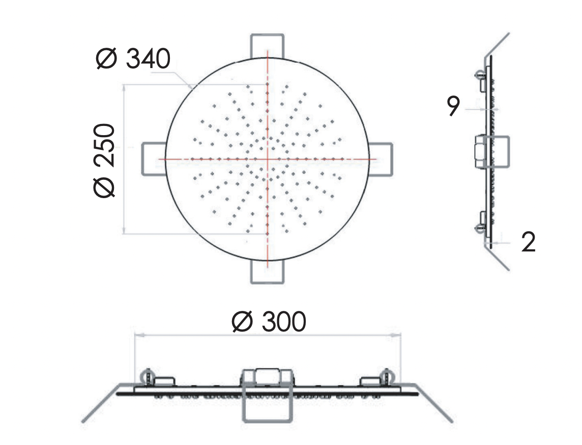 Remer X Style Inox Верхний душ встраиваемый в потолок 34 см, 1 режим, цвет: inox spazzolato SS357EFM34