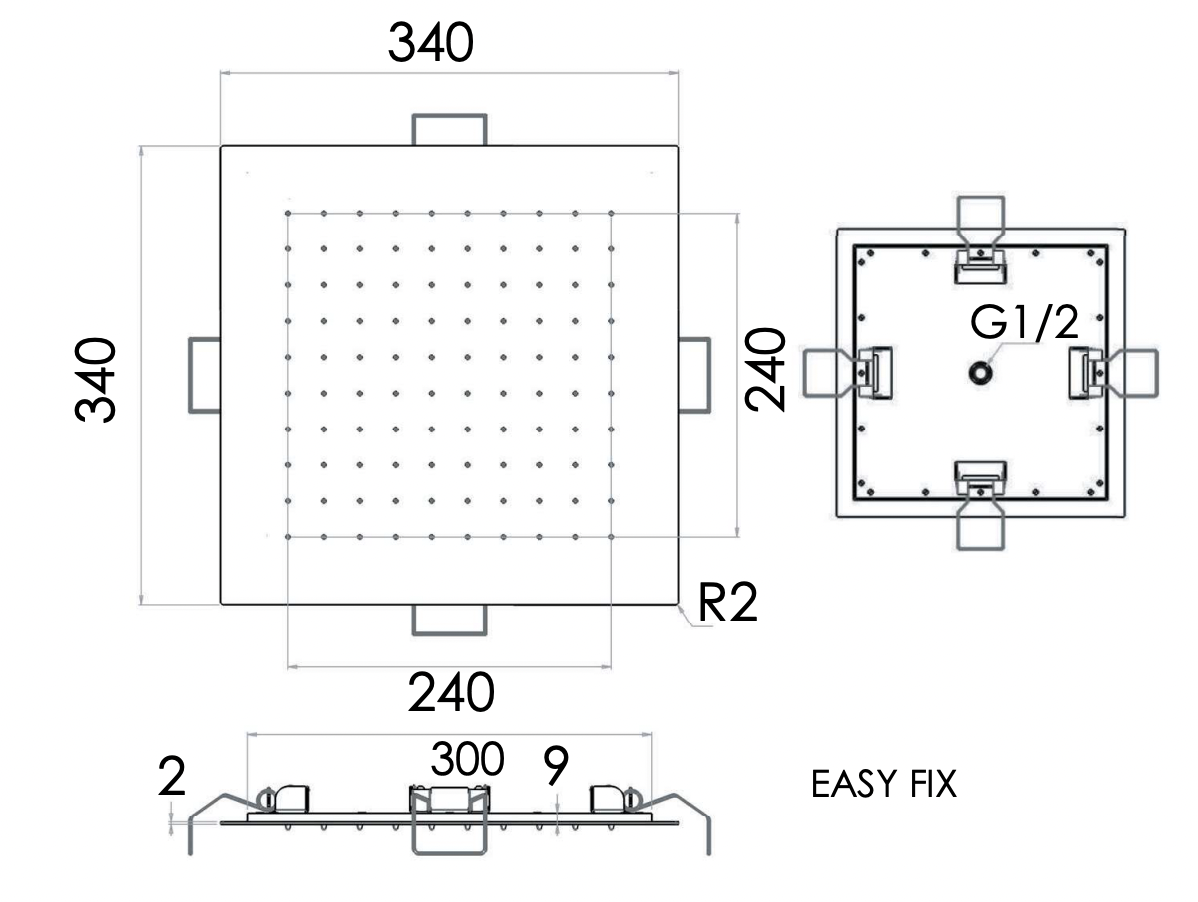 Remer X Style Inox Верхний душ встраиваемый в потолок 34x34 см, 1 режим, цвет: inox spazzolato SS357EFS34