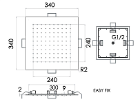 Remer X Style Inox Верхний душ встраиваемый в потолок 34x34 см, 1 режим, цвет: inox spazzolato SS357EFS34