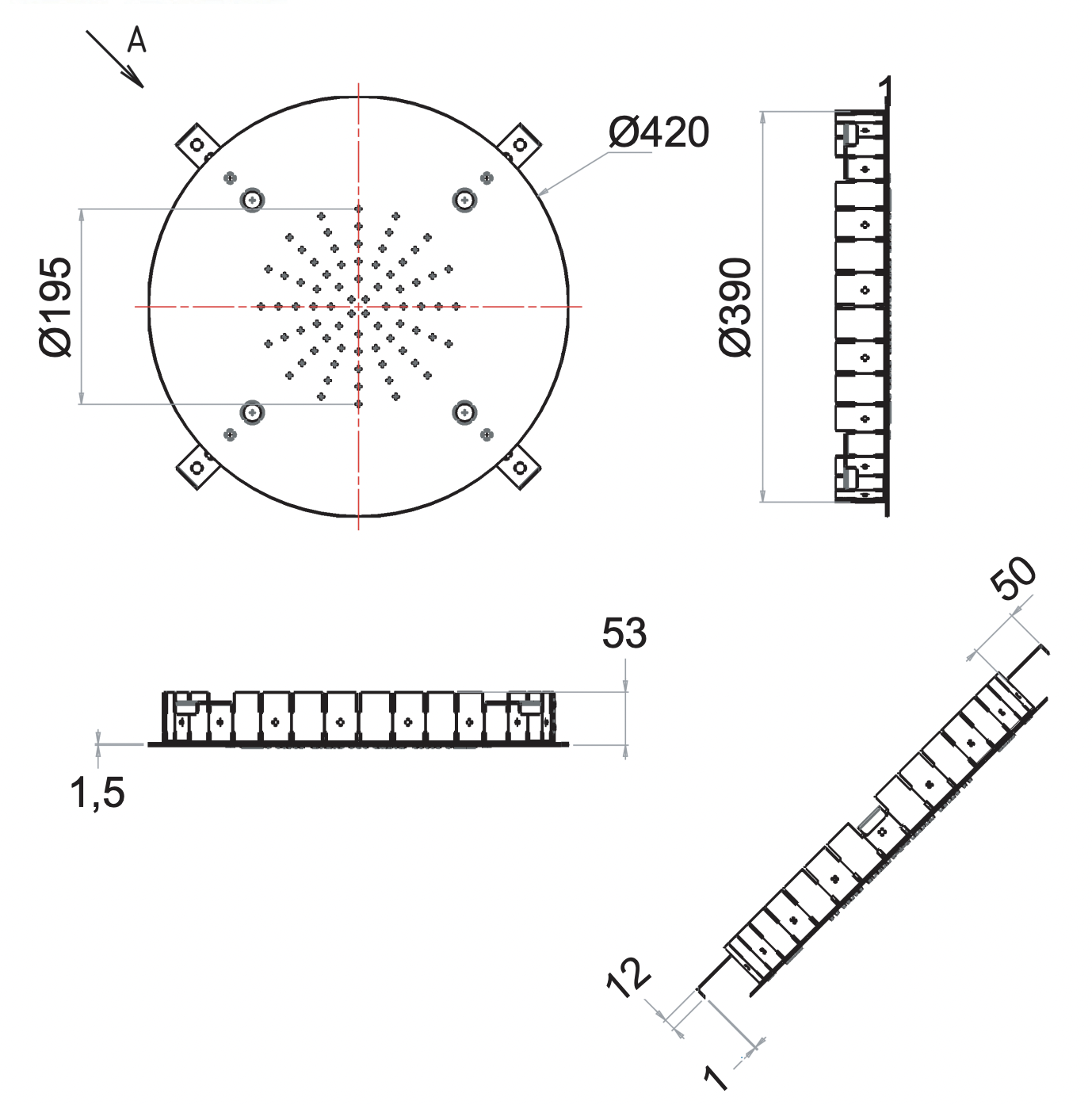 Remer Верхний душ встраиваемый в потолок 42 см, 2 режима, цвет: cromo 357SFM42N