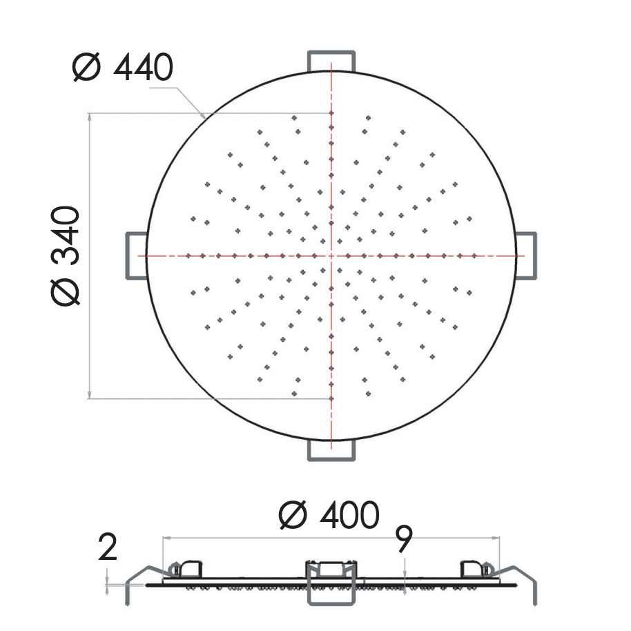 Remer Верхний душ встраиваемый в потолок 44 см, 1 режим, цвет: cromo 357EFM44