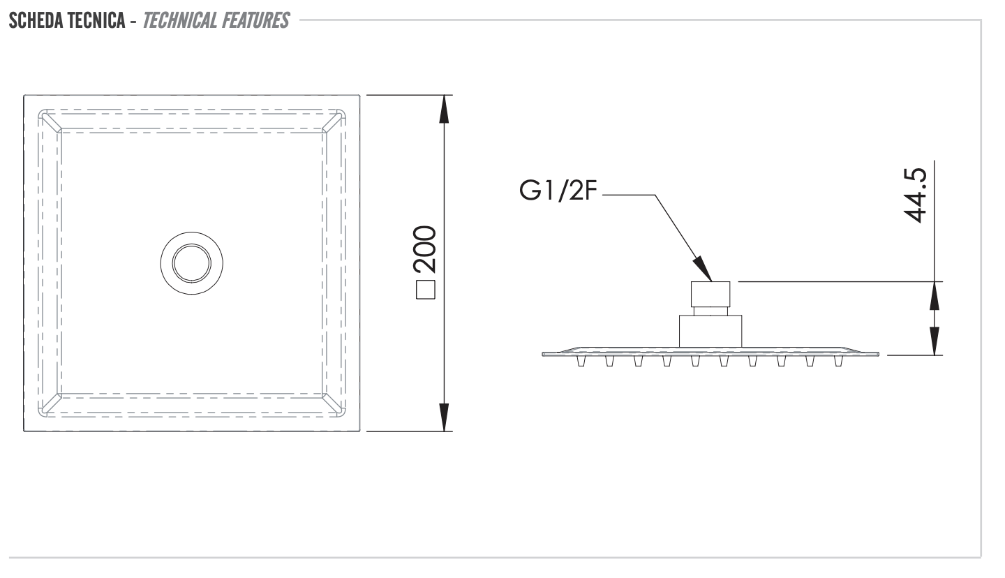 Remer Верхний душ 20x20 см, 1 режим, без кронштейна, цвет: cromo 357UFS20X