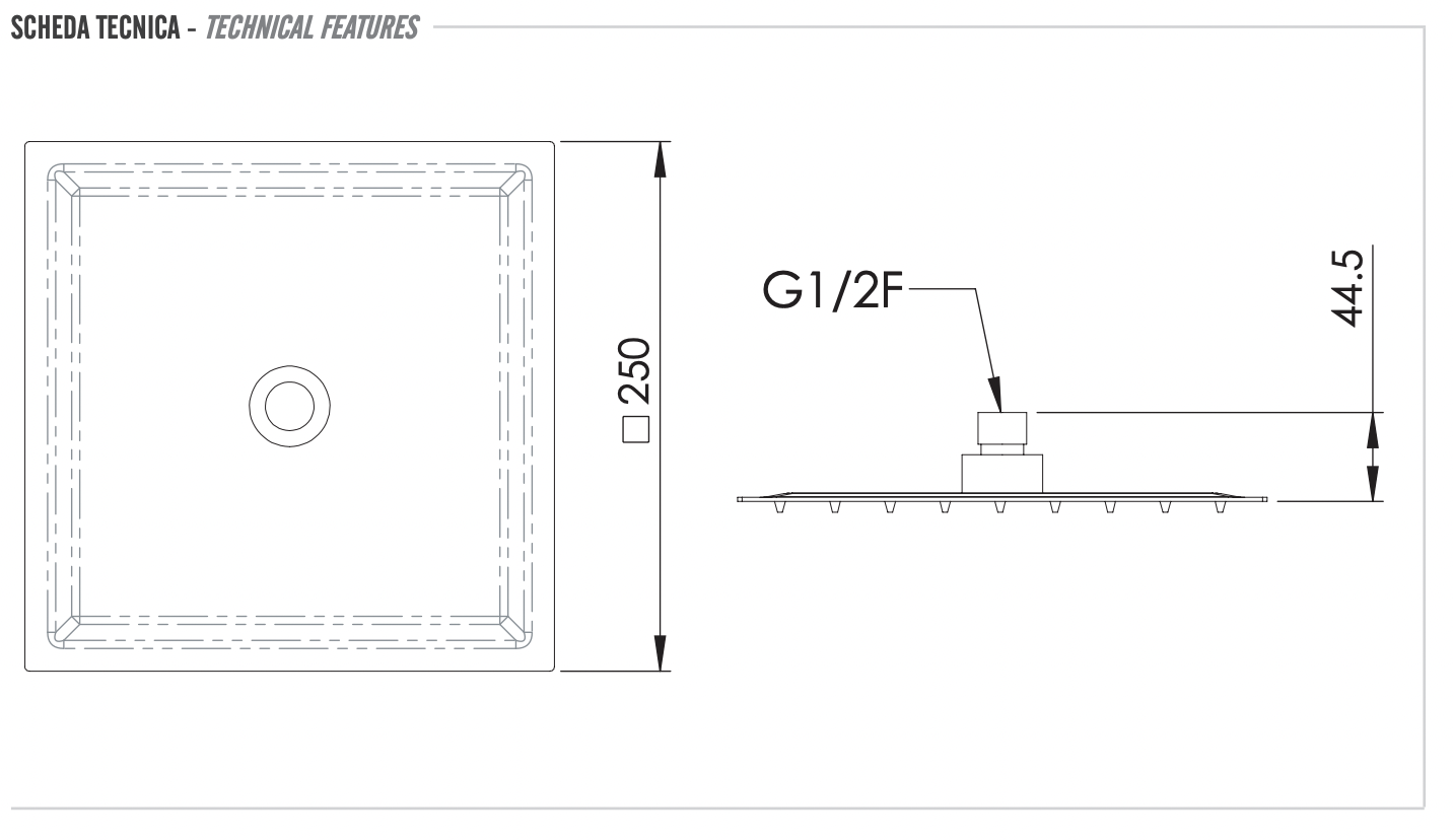 Remer Верхний душ 25x25 см, 1 режим, без кронштейна, цвет: cromo 357UFS25X