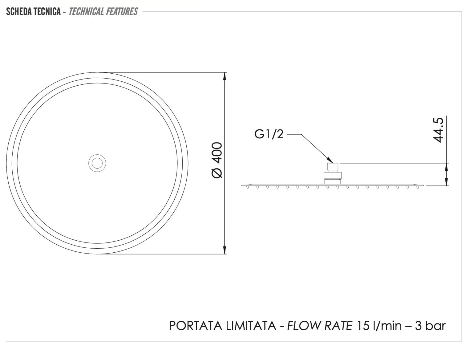 Remer Верхний душ 40 см, 1 режим, без кронштейна, цвет: bianco opaco 357UFM40BOX