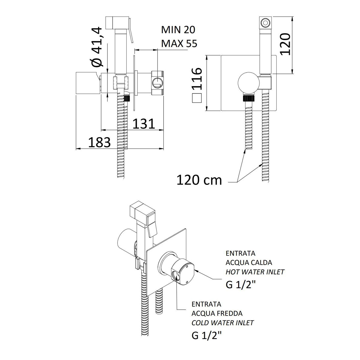Remer Edge Гигиенический душ со смесителем, шланг, с встраиваемой частью, цвет: oro spazzolato EG565BG