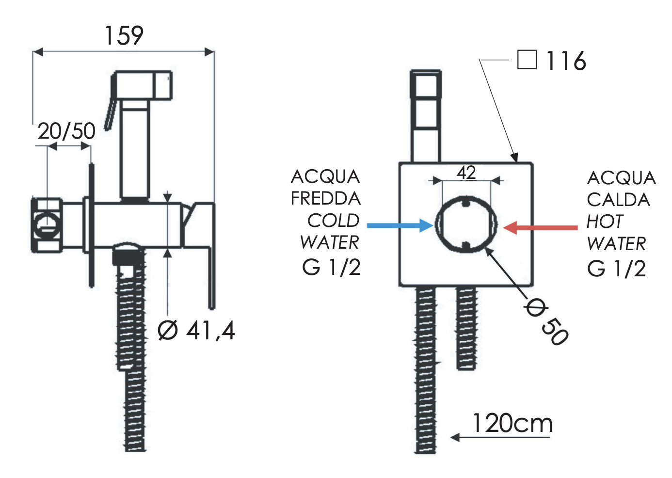 Remer Qubika Гигиенический душ со смесителем, шланг 120 см, с встраиваемой частью, цвет: cromo Q65
