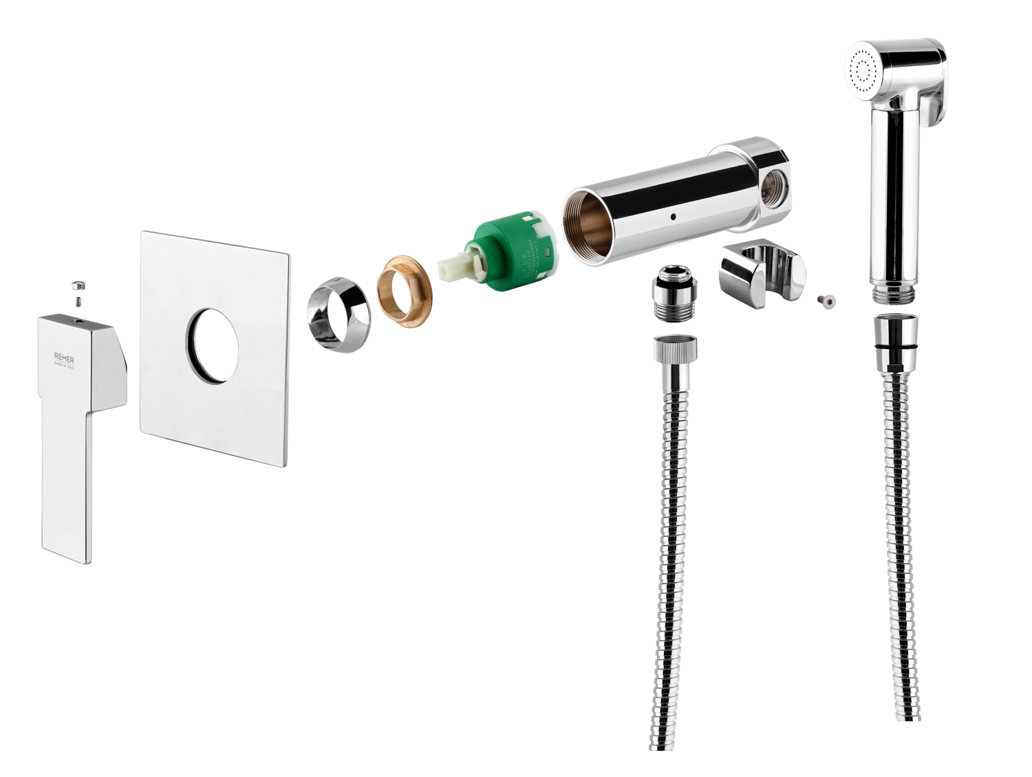 Remer Qubika Гигиенический душ со смесителем, шланг 120 см, с встраиваемой частью, цвет: cromo Q65W