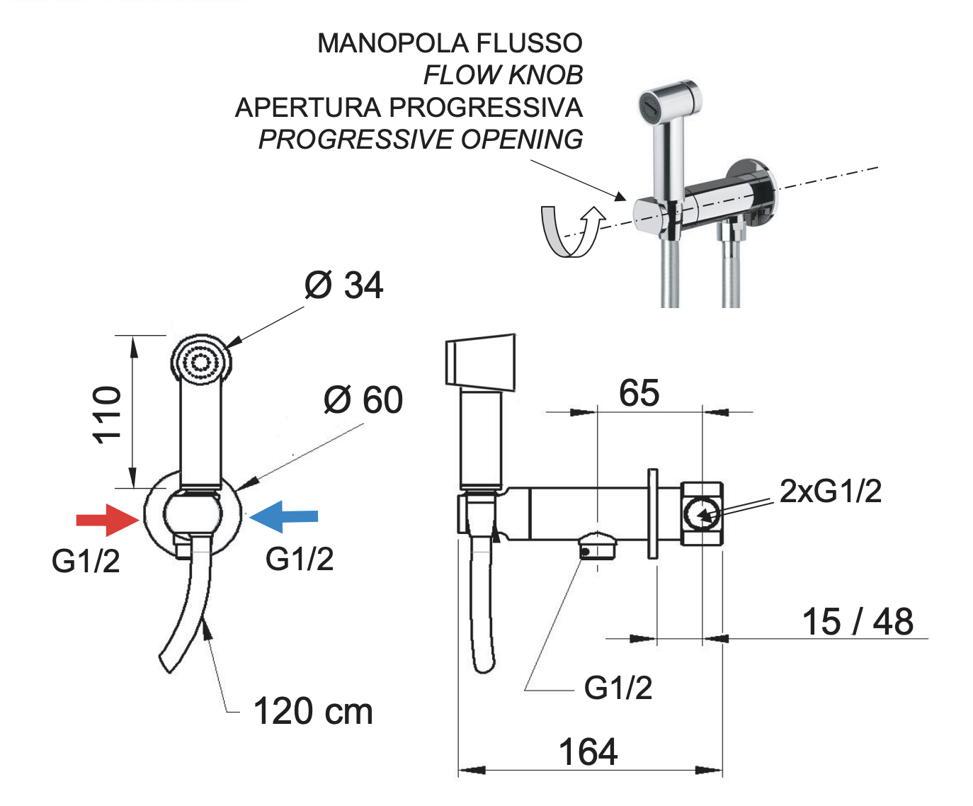 Remer X Style Гигиенический душ с прогрессивным смесителем, с встраиваемой частью, цвет: cromo N64EUM
