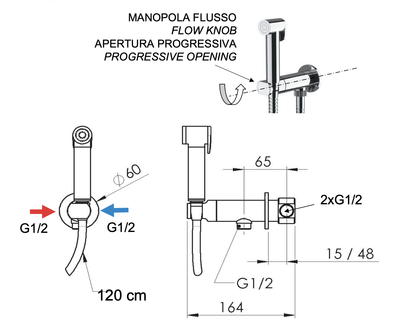 Remer X Style Гигиенический душ с прогрессивным смесителем, встраиваемая часть, цвет: vecchio ottone N64WVO