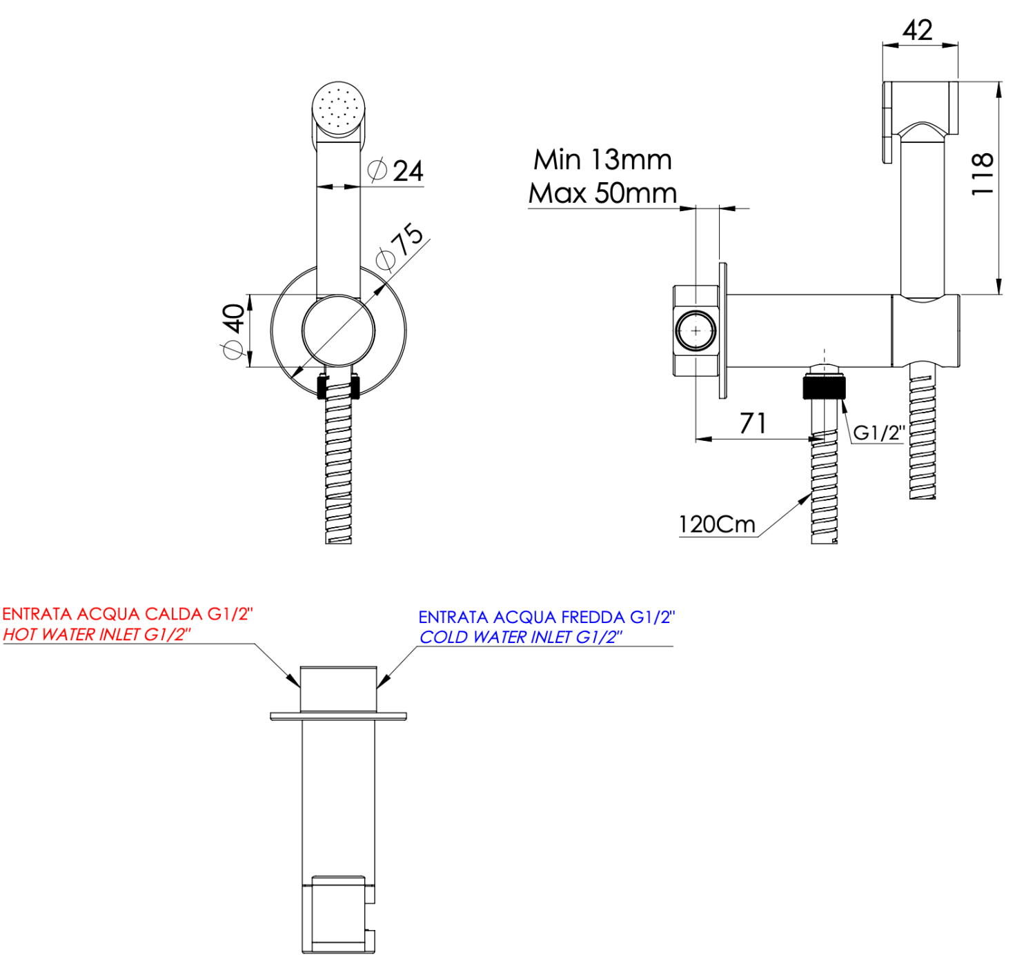 Remer X Style Гигиенический душ с прогрессивным смесителем, встраиваемая часть, цвет: bianco opaco X61PWBO