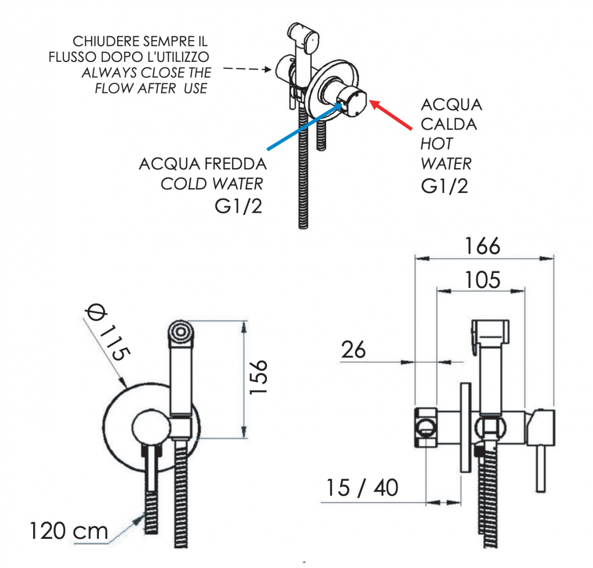 Remer X Style Гигиенический душ со смесителем, шланг, с встраиваемой частью, цвет: rame lucido X65WRL