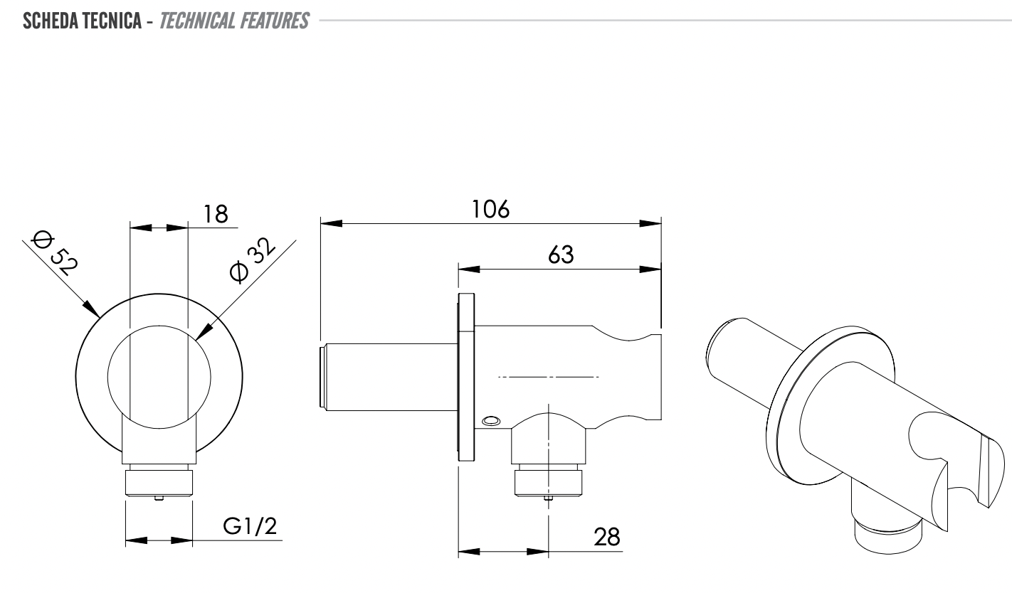 Remer X Style Inox Шланговое подключение с держателем душа, цвет: inox spazzolato SS337M