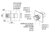 Remer Qubika Переключатель потоков на 3 выхода, с внутренней частью, цвет: cromo Q93DEV3