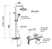 Remer Infinity Душевая стойка: смеситель, верхний душ 20 см, лейка, штанга 161 см, цвет: cromo I34AAD20