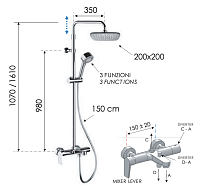 Remer Dream Душевая стойка: смеситель, верхний душ 20 см, лейка, штанга 161 см, шланг, цвет: cromo D34AAD20