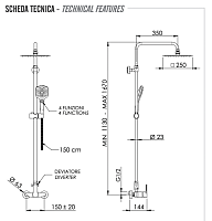 Remer Energy Душевая стойка: смеситель, верхний душ 25 см, лейка, штанга 167 см, шланг, цвет: cromo EY37A8CPUFD25G