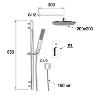 Remer Infinity Душевой комплект: смеситель, верхний душ 20 см, лейка, штанга 65 см, цвет: cromo i09S01
