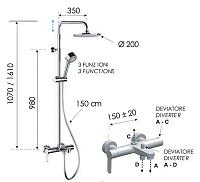 Remer Winner Душевая стойка: смеситель, верхний душ 20 см, лейка, штанга 161 см, шланг, цвет: cromo W34AEC20