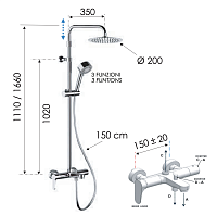Remer Winner Душевая стойка: смеситель, верхний душ 20 см, лейка, штанга 166 см, шланг, цвет: cromo W34AUFM20