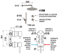 Remer X Style Inox Душевой комплект: смеситель, верхний душ 25 см, лейка, цвет: inox spazzolato SSX92PS02UFM25