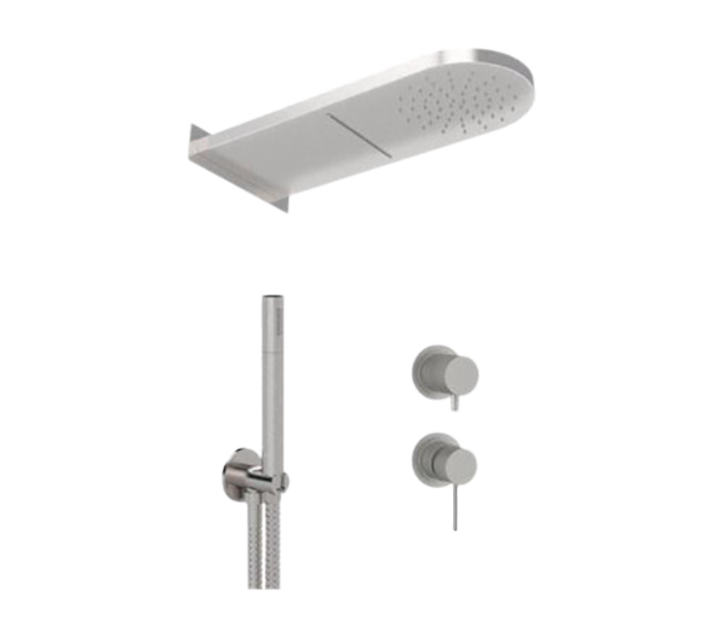 Remer X Style Inox Душевой комплект: смеситель, верхний душ, лейка, шланг, цвет: inox spazzolato SSX93PS02MMCA