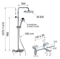 Remer Class Line Душевая стойка: смеситель, верхний душ 20 см, лейка, штанга 161 см, цвет: cromo L34AMD20