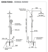 Remer Energy Душевая стойка: смеситель, верхний душ 20 см, лейка, штанга 161 см, шланг, цвет: cromo EY34AEC20