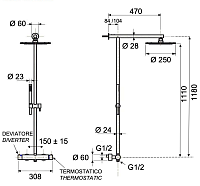 Remer X Style Inox Душевая стойка: термостат, верхний душ, штанга 118 см, цвет: inox spazzolato SSXT37UFM25