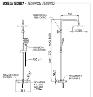 Remer Elegance Душевая стойка: термостат, верхний душ 25 см, лейка, штанга 161 см, цвет: cromo EQ34A8CPUFS25G