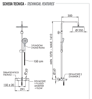 Remer Elegance Душевая стойка: термостат, верхний душ 25 см, лейка, штанга 161 см, цвет: cromo EQ34A8MPUFM25G