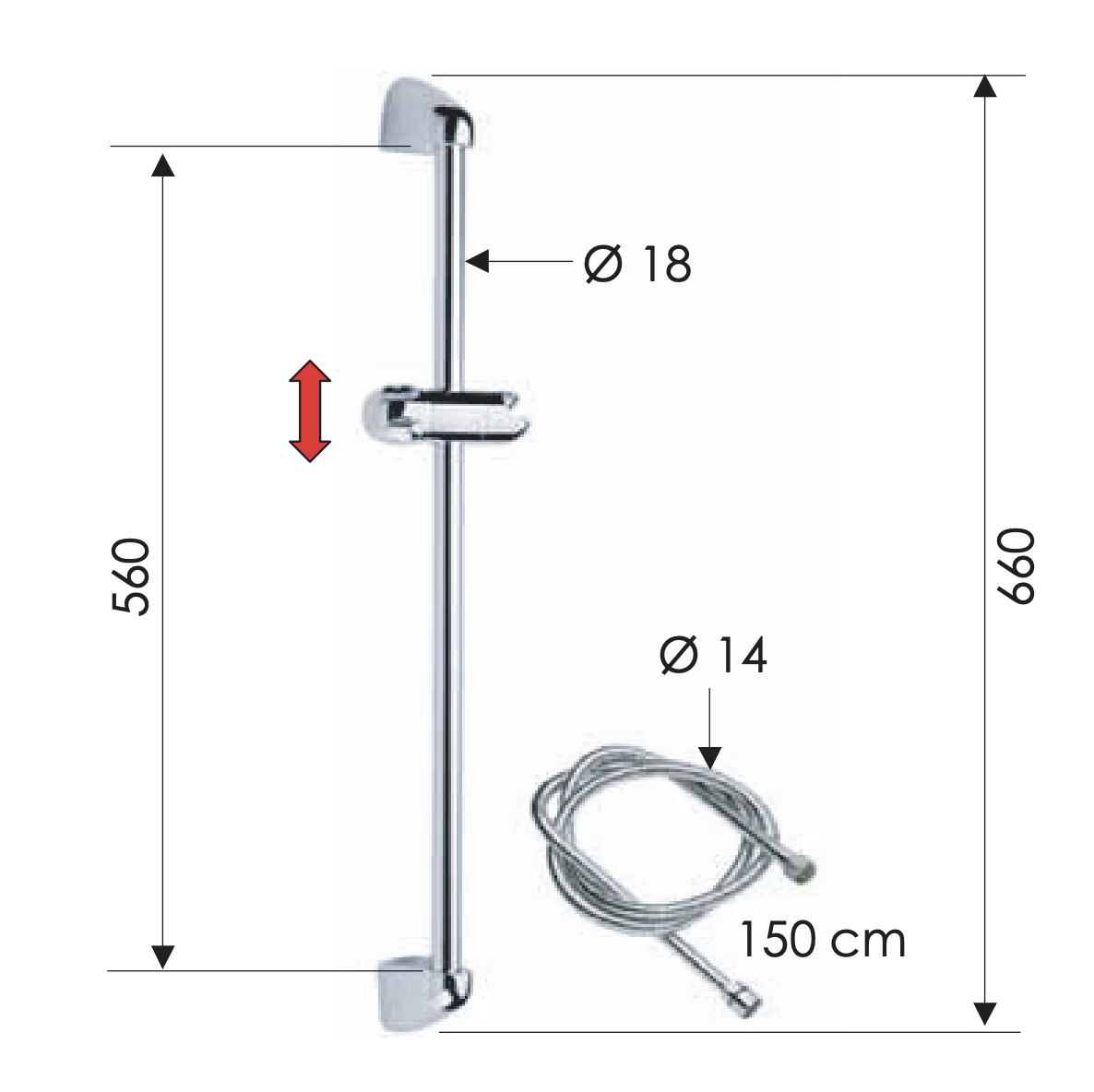 Remer Душевая штанга 66 см, цвет: cromo 314
