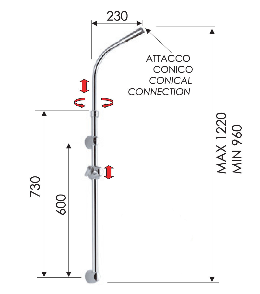 Remer Душевая штанга 122 см с держателями для ручного и верхнего душей, цвет: cromo 318C
