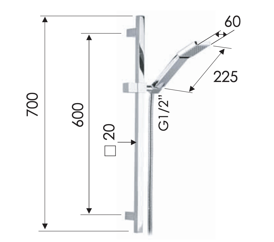 Remer Душевой гарнитур: душевая лейка 1 вид струи, штанга 70 см, шланг 150 см, цвет: cromo 317S317SQ