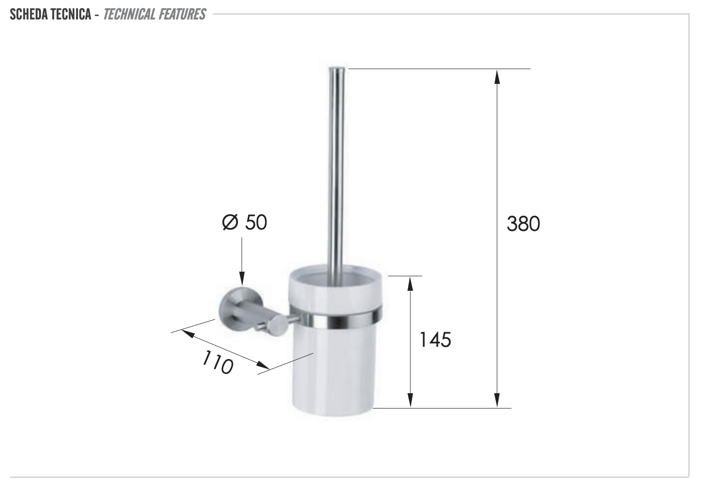 Remer Minimal Inox Ершик для унитаза подвесной, с керамической колбой, цвет: inox/cromo Mi66INOXCR