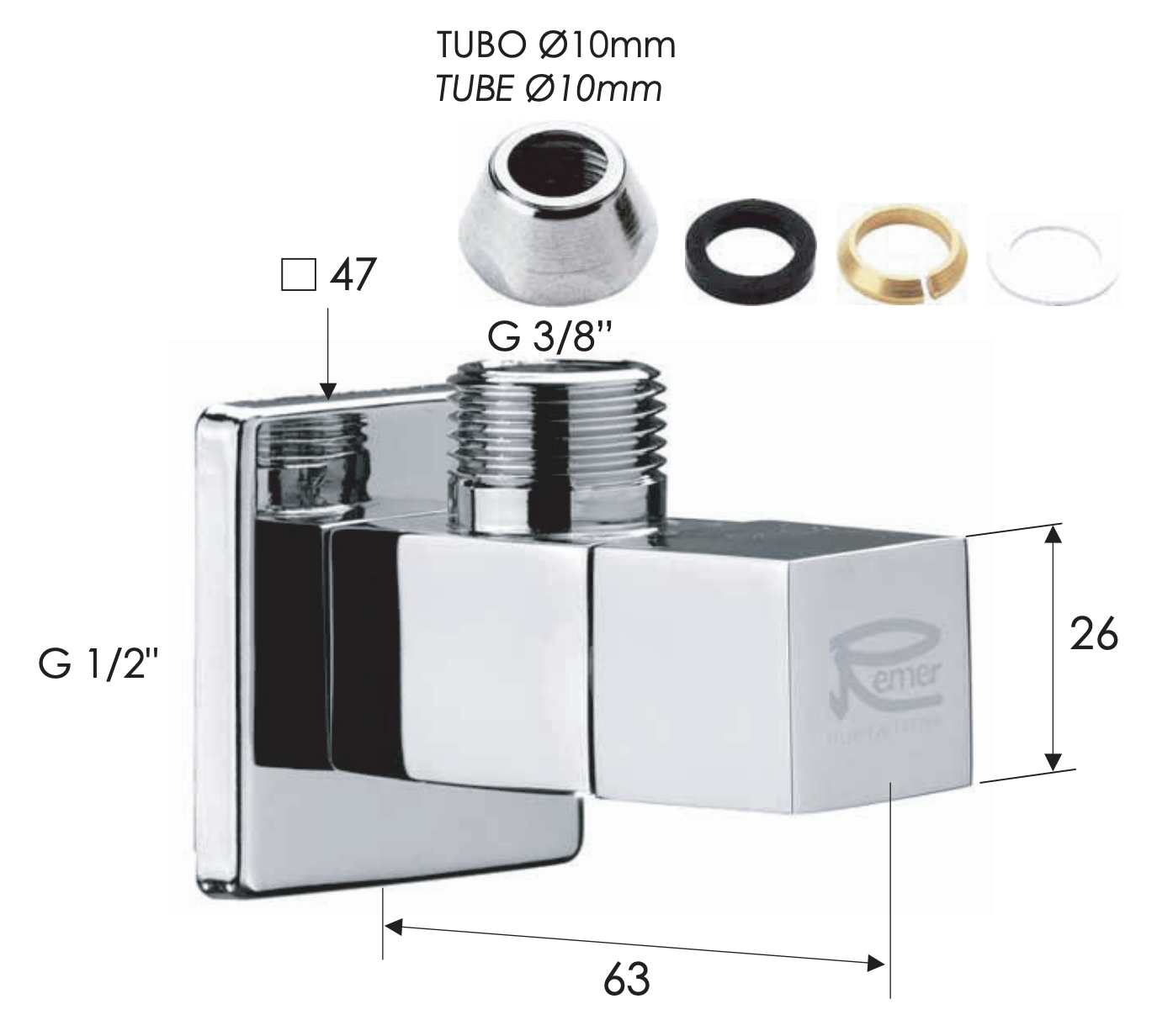 Remer Запорный вентиль 1/2*3/8, цвет: cromo 128S1210