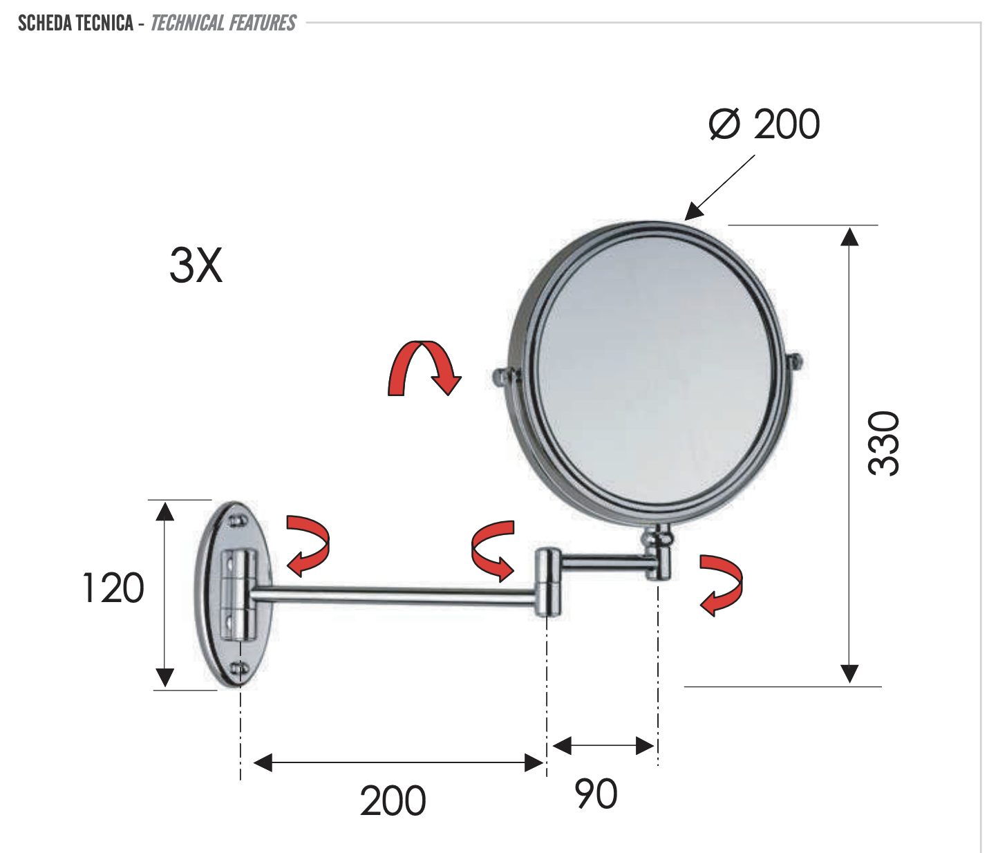 Remer Косметическое зеркало поворотное подвесное, 3х кратное увеличение, цвет: cromo RB635CR