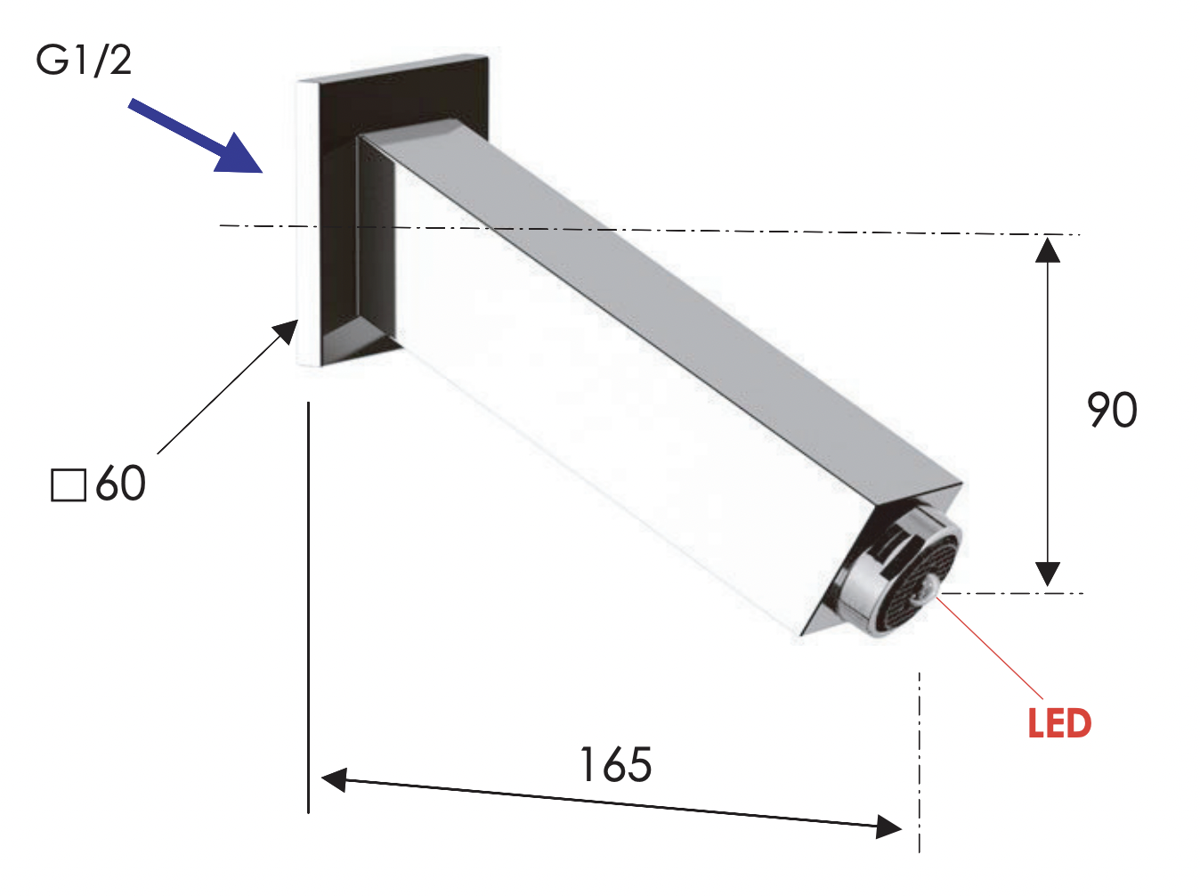 Remer Излив настенный 16,5 см с подсветкой, цвет: cromo 91QRD
