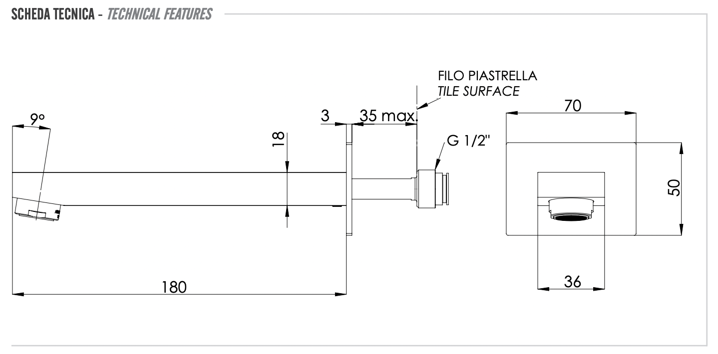 Remer Qubika Излив настенный 18 см, цвет: nero opaco 91QNO