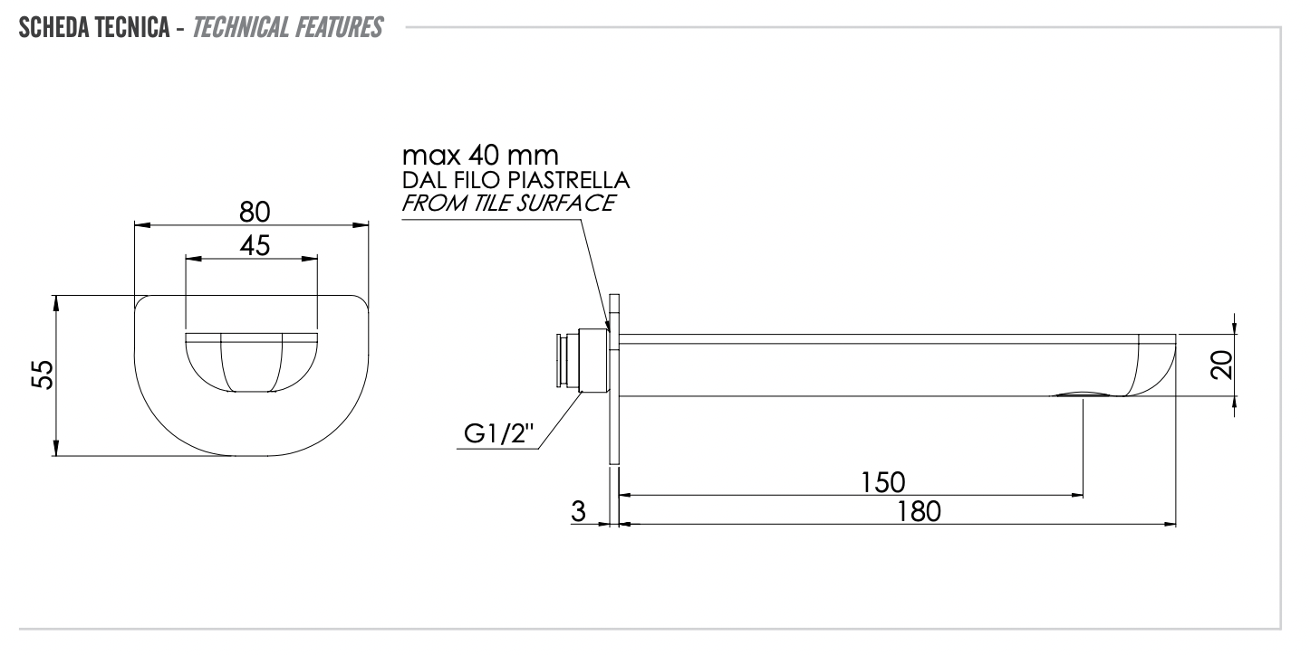 Remer Infinity Излив настенный 15 см, цвет: bianco opaco 91IBO