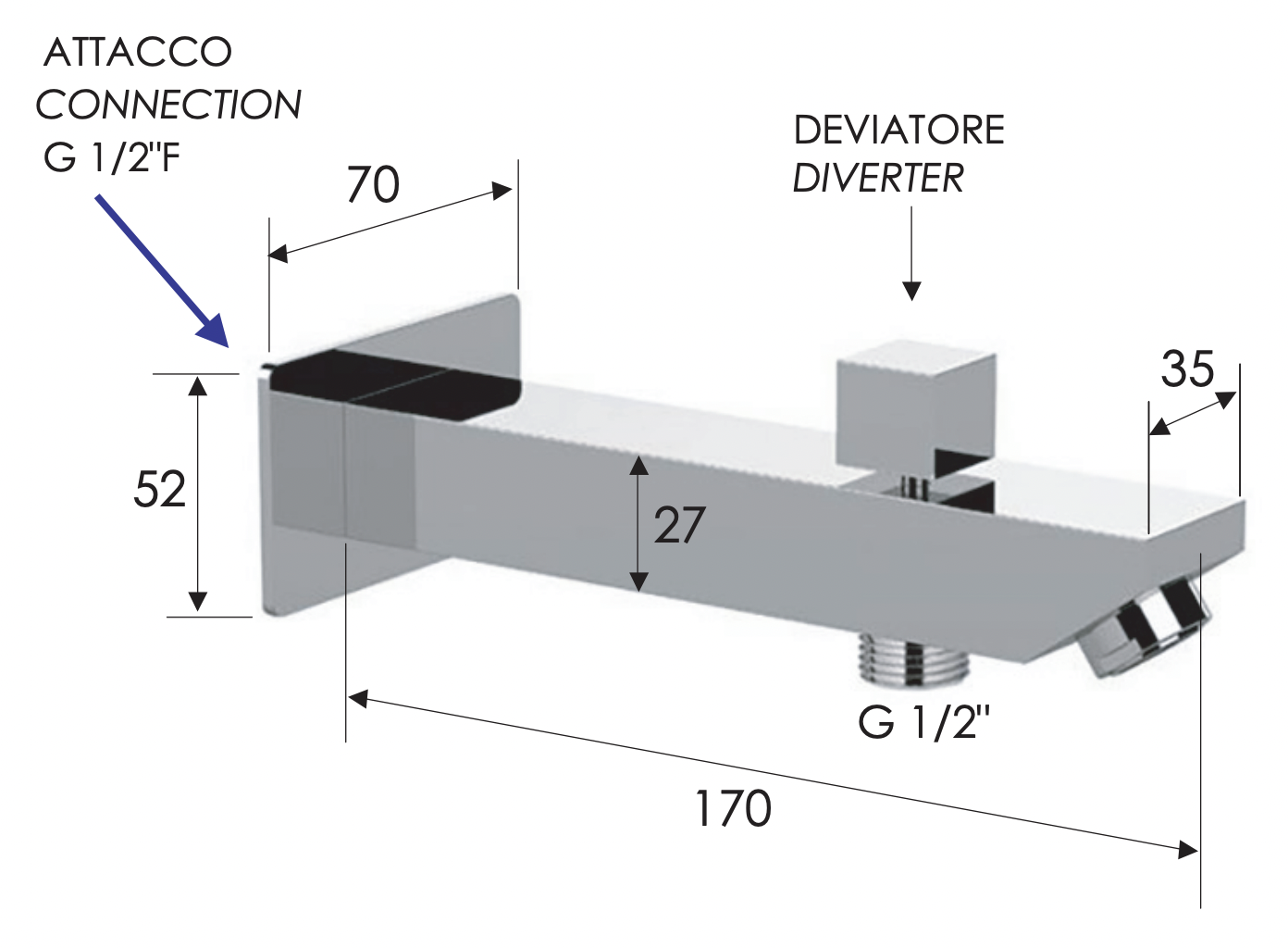 Remer Qubika Излив настенный 17 см с дивертором, цвет: cromo 91QD