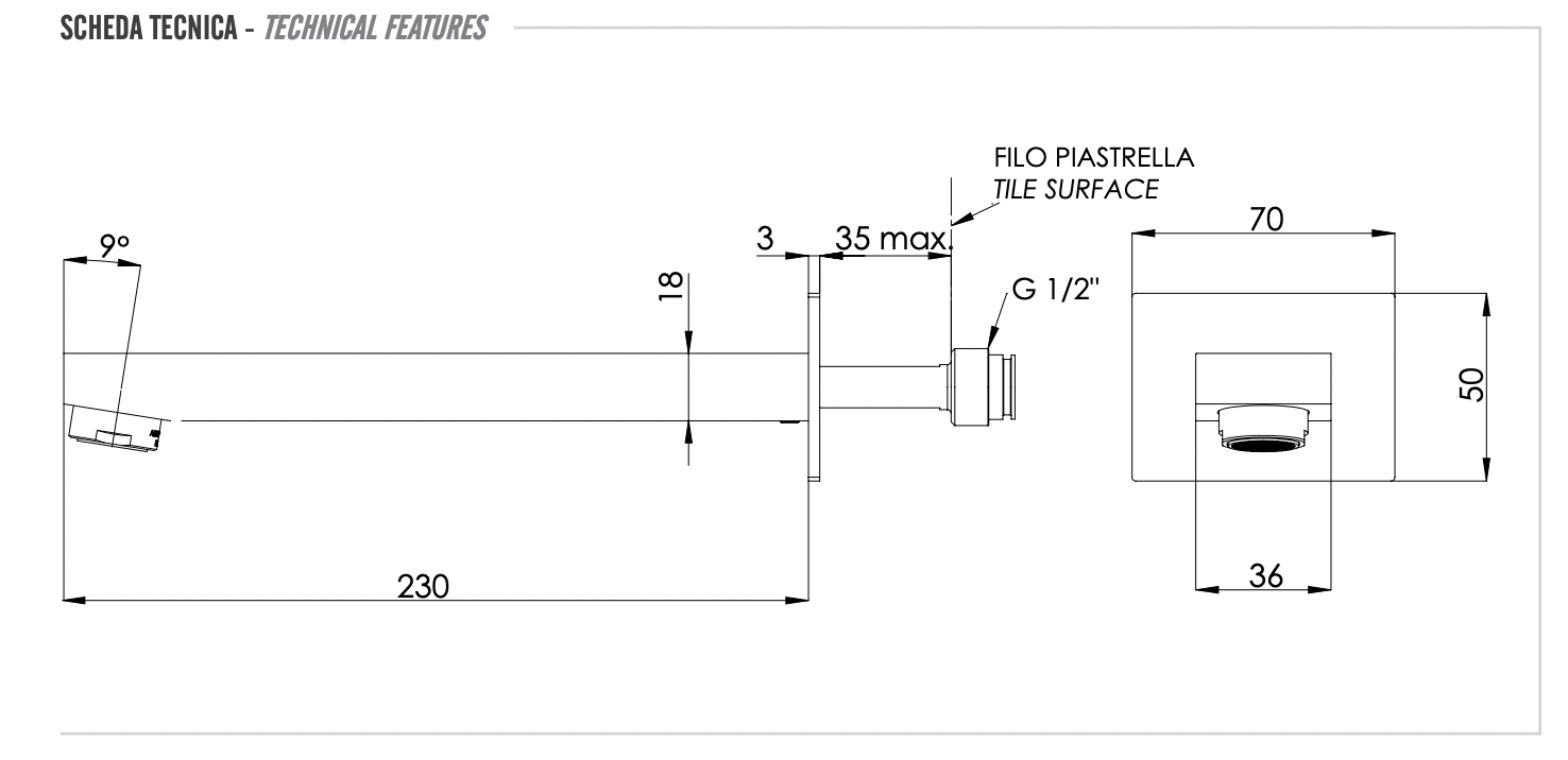 Remer Qubika Излив настенный 23 см, цвет: cromo 91QL