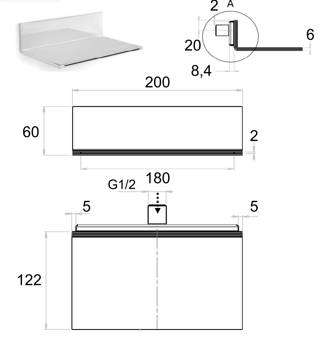 Remer Излив настенный каскадный 12,2 см, цвет: cromo 359XL