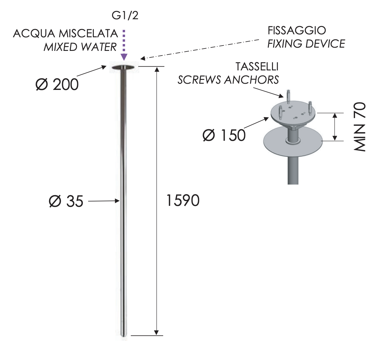 Remer Излив потолочный 159 см, цвет: cromo 91VN2