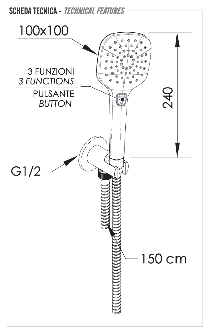 Remer Душевой гарнитур: лейка 3 режима, выпуск с держателем, шланг 150 см, цвет: cromo 337M318CP