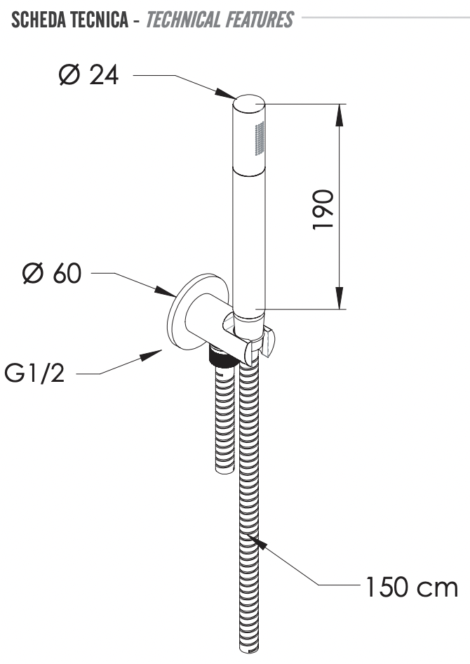 Remer X Style Inox Душевой гарнитур: лейка, выпуск с держателем, шланг 150 см, цвет: inox spazzolato SS337M317MM